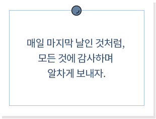 매일 마지막 날인 것처럼, 모든 것에 감사하며 알차게 보내자.